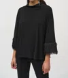 Joseph Ribkoff Silky Knit Trapeze Top With Novelty Cuffs In Black In Black