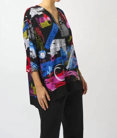 Joseph Ribkoff Silky Knit V-neck 3/4 Sleeves Tunic Top In Multi