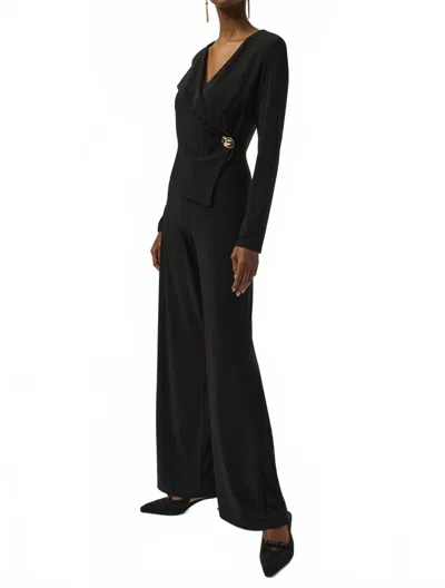 Joseph Ribkoff Faux Wrap Long Sleeves Wide Leg Jumpsuit In Black