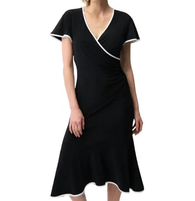 Joseph Ribkoff Silky Knit Wrap Dress With Contrast Trim In Black
