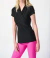 Joseph Ribkoff Silky Knit Wrap Fitted Top In Black In Black