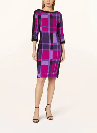 Joseph Ribkoff Silky Plaid Print Sheath Dress In Purple / Black In Multi