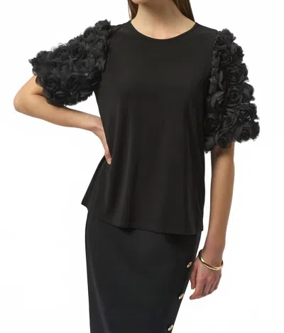 Joseph Ribkoff Silky Rosette Sleeves Top In Black