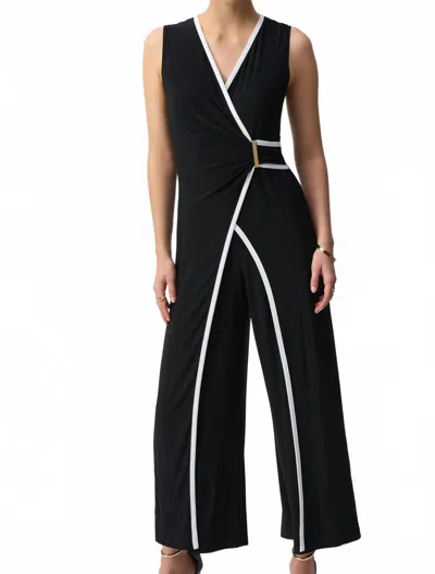 Joseph Ribkoff Silky Sleeveless Culotte Jumpsuit In Black/vanilla In Green