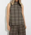 Joseph Ribkoff Sleeveless Plaid Top In Camel/black In Black