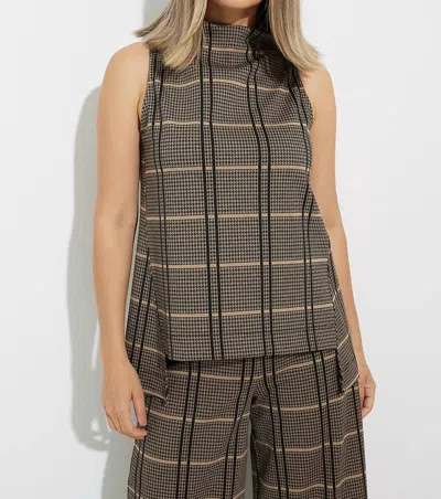 Joseph Ribkoff Sleeveless Plaid Top In Camel/black