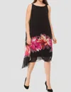 Joseph Ribkoff Sleeveless Shift Midi Dress In Black Pink In Black