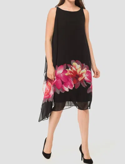 Joseph Ribkoff Sleeveless Shift Midi Dress In Black Pink