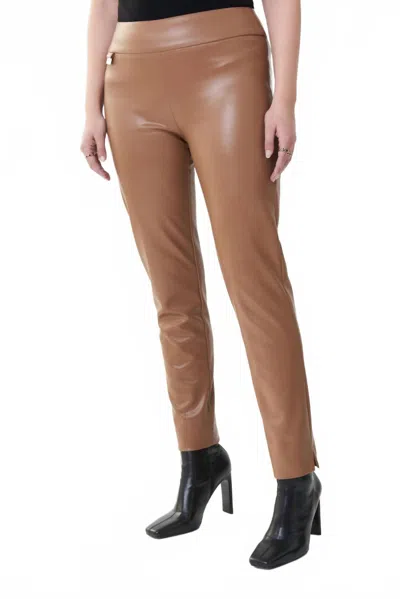 JOSEPH RIBKOFF SLIM FIT LEATHER PANTS IN NUTMEG