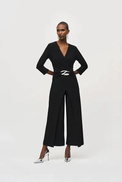 Joseph Ribkoff Sloane Silky Knit Wrap Jumpsuit In Black