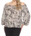 Joseph Ribkoff Snakeskin Print Off-shoulder Top In Beige/multi In Gray
