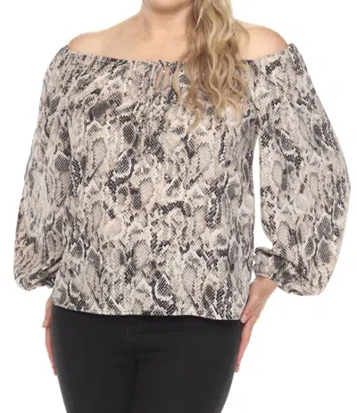 Joseph Ribkoff Snakeskin Print Off-shoulder Top In Beige/multi In Gray