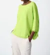 Joseph Ribkoff Soft Knit Poncho With Fringes In Key Lime
