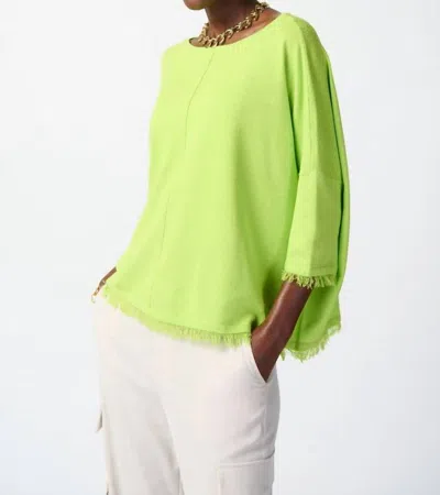 Joseph Ribkoff Soft Knit Poncho With Fringes In Keylime In Green