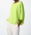 JOSEPH RIBKOFF SOFT KNIT PONCHO WITH FRINGES IN KEYLIME