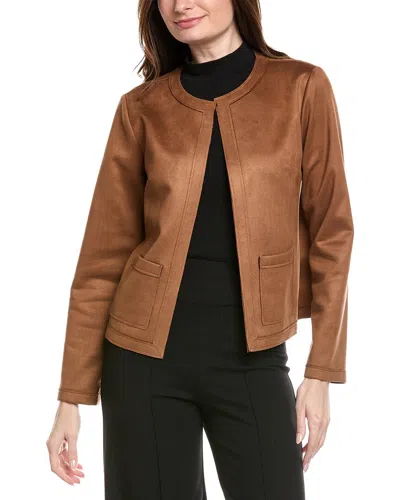 Joseph Ribkoff Scuba Suede Long Sleeve Jacket In Brown