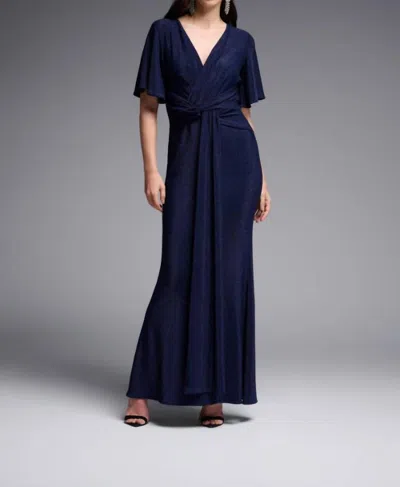 Joseph Ribkoff Solid Lurex Fit And Flare Maxi Dress In Navy In Blue