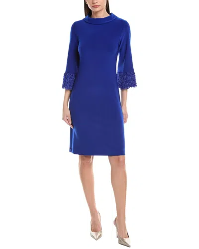 Joseph Ribkoff Cowl Neck Fringe Cuff Mini Dress In Royal Sapphire In Blue