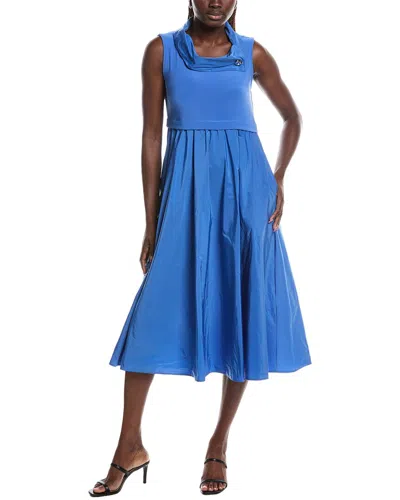 Joseph Ribkoff Shawl Collar Midi Fit And Flare Dress In Harbor Blue