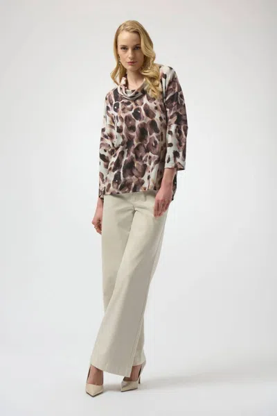 Joseph Ribkoff Sorell Sweater Knit Animal Print Tunic In Off-white And Brown In Multi