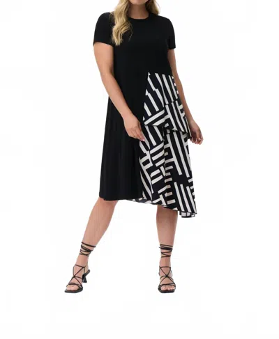 Joseph Ribkoff Soren Silky Knit Woven Midi Dress In Black/ White In Multi