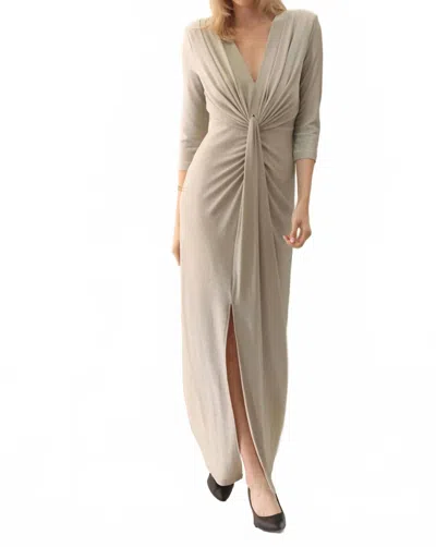 Joseph Ribkoff Sparkle Knit Draped Front Long Dress In Champagne In Neutral