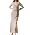 Joseph Ribkoff Sparkle Knit Long Sleeve Wrap Gown In Nude In Neutral
