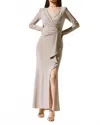 Joseph Ribkoff Sparkle Knit Long Sleeve Wrap Gown In Nude In Brown