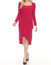 Joseph Ribkoff Square Neck Faux Wrap Midi Dress In Rich Berry