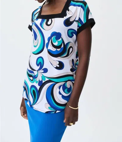 Joseph Ribkoff Square Neck Print Top In Vanilla/multi