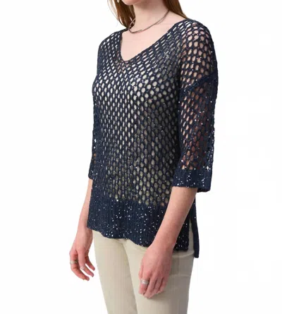 Joseph Ribkoff Open Stitch Sweater With Sequins In Midnight In Blue
