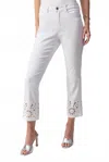 Joseph Ribkoff Straight Fit Cropped Embroidered Hem Jeans In White In White