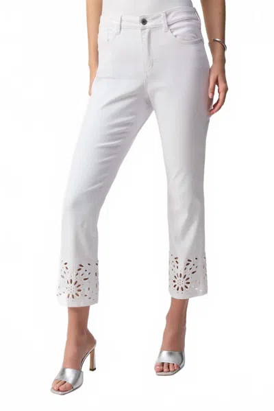 Joseph Ribkoff Straight Fit Cropped Embroidered Hem Jeans In White