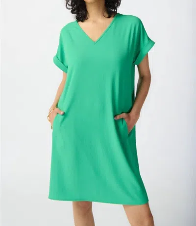 Joseph Ribkoff Straight V-neck Dolman Sleeves T-shirt Dress In Island Green