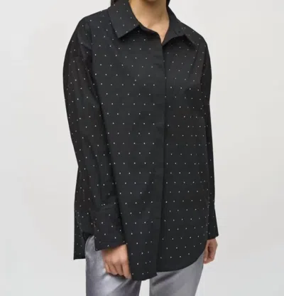 Joseph Ribkoff Stretch Cotton With Rhinestones Blouse In Black In Multi