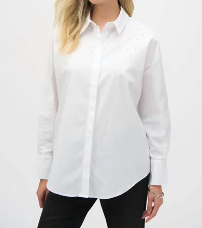 Joseph Ribkoff Stretch Cotton With Rhinestones Blouse In White