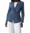 Joseph Ribkoff Stretch Denim Double-breasted Blazer In Medium Blue In Blue