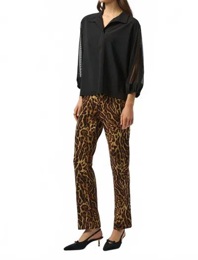 Joseph Ribkoff Stretch Poplin & Mesh Boxy Top In Black
