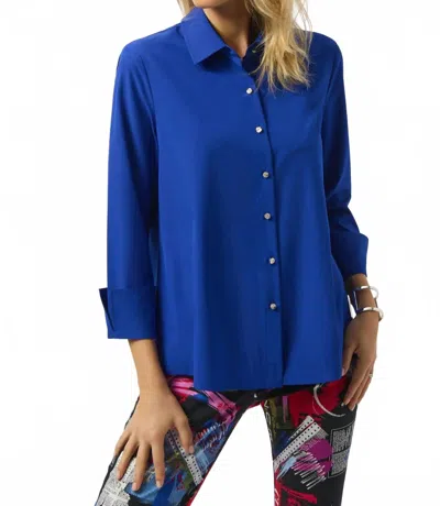 Joseph Ribkoff Stretch Poplin Button-front Boxy Blouse In Royal Sapphire In Multi