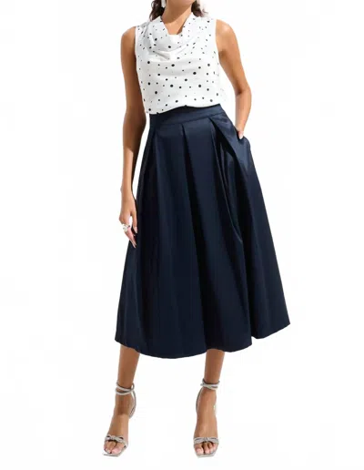 Joseph Ribkoff Stretch Taffeta Flared Skirt With Box Pleats In Midnight Blue