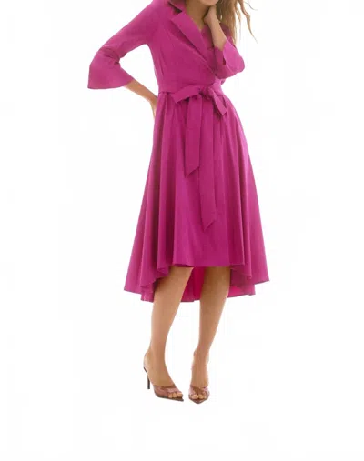 Joseph Ribkoff Stretch Taffeta High Low Wrap Dress In Magenta In Pink