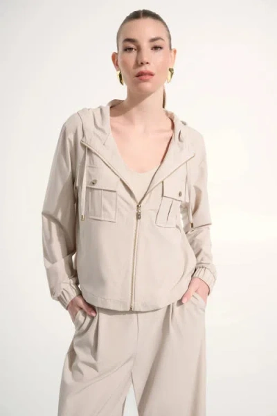 Joseph Ribkoff Stretch Woven Hooded Boxy Utility Jacket In Neutral
