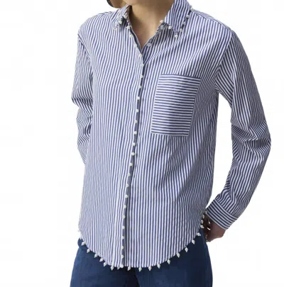 Joseph Ribkoff Stripe Button-down Blouse In Midnight Blue/white