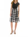 Joseph Ribkoff Stripe Polka Dot Fit And Flare Dress In Black Vanilla In Multi