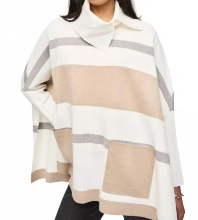 Joseph Ribkoff Stripe Print Poncho Top In Vanilla Oatmeal In Gray