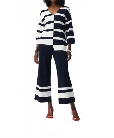 JOSEPH RIBKOFF STRIPE PULL ON WIDE LEG CULOTTE PANTS IN BLUE/VANILLA