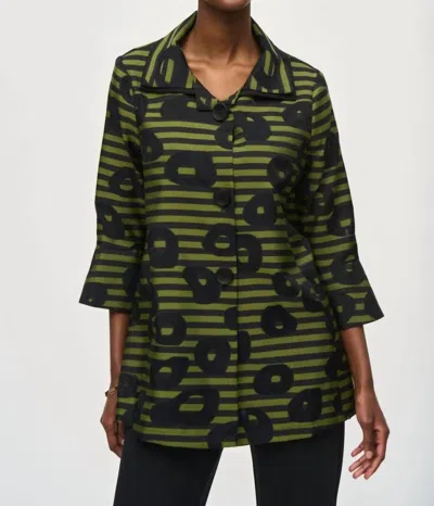 Joseph Ribkoff Striped 3/4 Sleeve Trapeze Jacket In Black/green In Multi