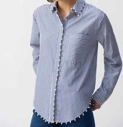 JOSEPH RIBKOFF STRIPED BLOUSE WITH PEARL DETAILS IN BLUE AND WHITE
