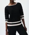 Joseph Ribkoff Striped Boat Neck Top In Black