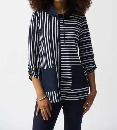 JOSEPH RIBKOFF STRIPED BOXY TUNIC TOP IN BLUE